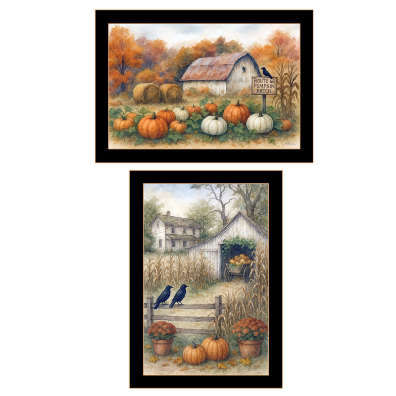 «Autumn At The Farm», vignette 2 pièces par Anthony Smith, reproduction encadrée prête à être accrochée, cadre noir