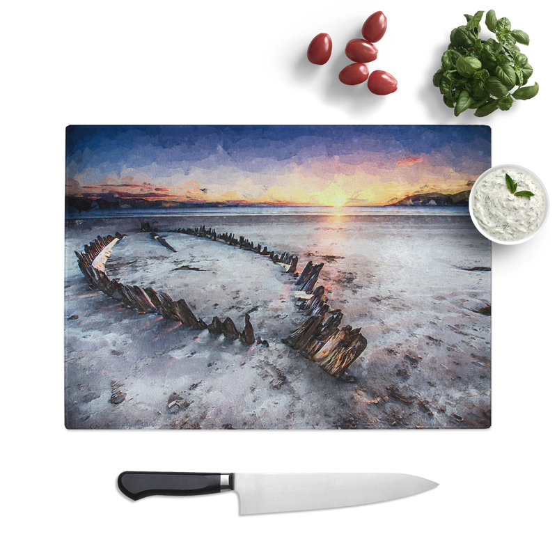 Tempered Glass Shipwreck on Rossbeigh Beach Chopping Board, 39 cm W x 28.5 cm L