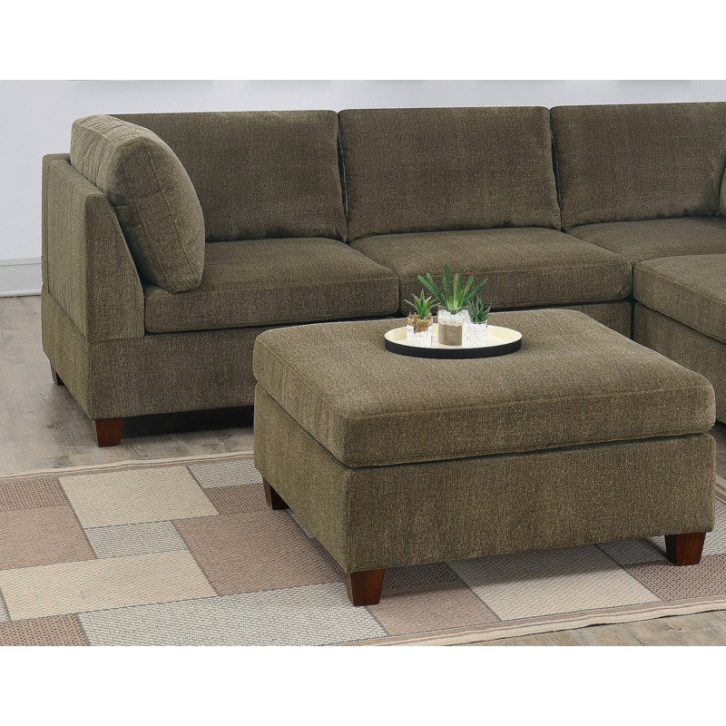 Mobilier de salon contemporain modulaire en coin en tissu de chenille de couleur brun clair 1pc OTTOMAN