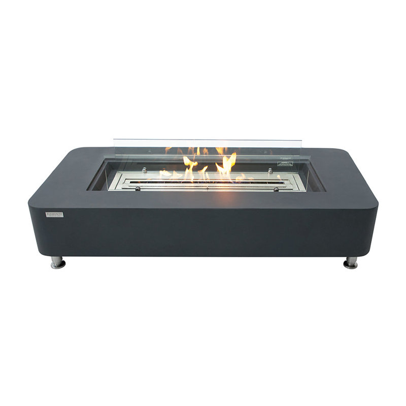 Britani Rectangle Concrete Bio-Ethanol Smokeless Fire Pit Table, Slate Black