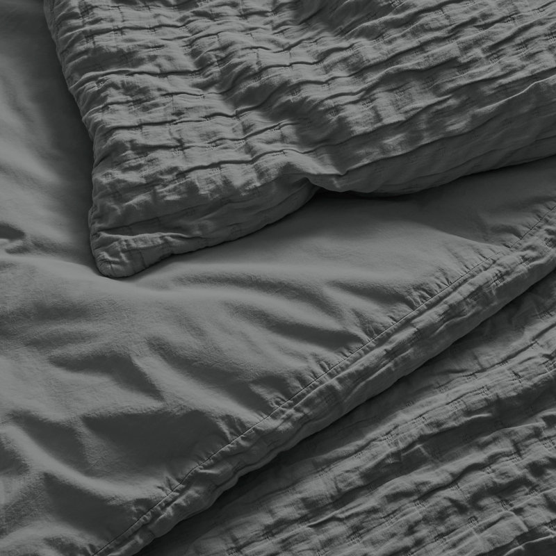 Popple Duvet Cover Set, Charcoal, King Duvet Cover + 2 King Shams