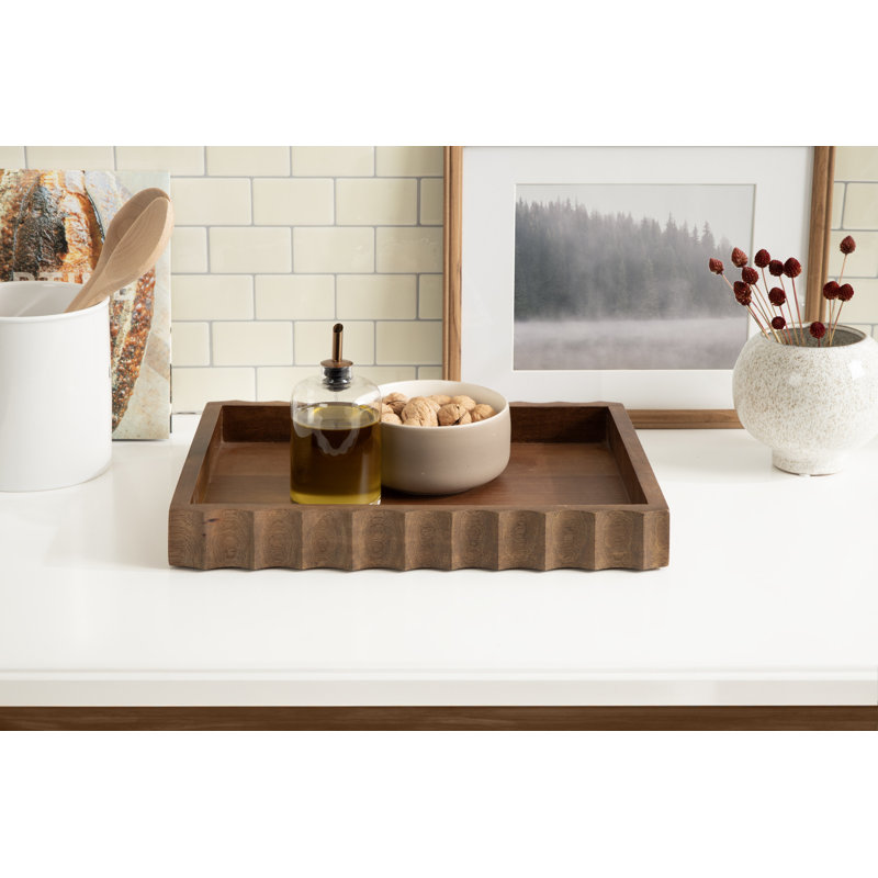 Cardella Fluted Rectangle Serving Tray, Walnut