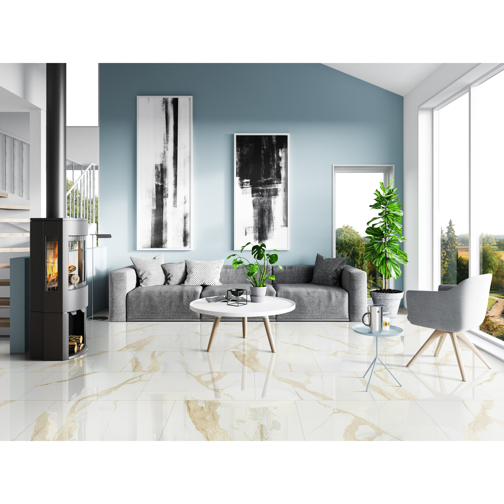 Ardena 24 in. x 48 in. Polished Porcelain Stone Look Floor and Wall Tile, Vena