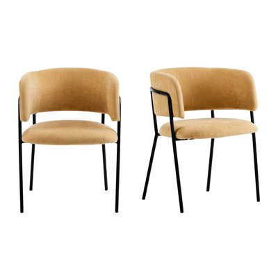 De 2 chaises de salle à manger à accoudoirs modernes et rembourrées jaunes - conception pratique, assise souple, pieds en métal, P 21,79 po, H 30 po