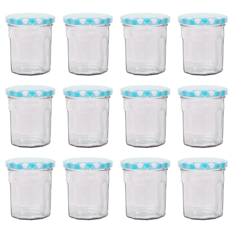 Argon Tableware  Glass Preserving Jars, Blue Gingham, 150ml