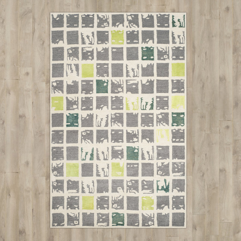 Tapis gris / ivoire en laine touffeté à la main Jefferson, Rectangle 6 pi x 9 pi
