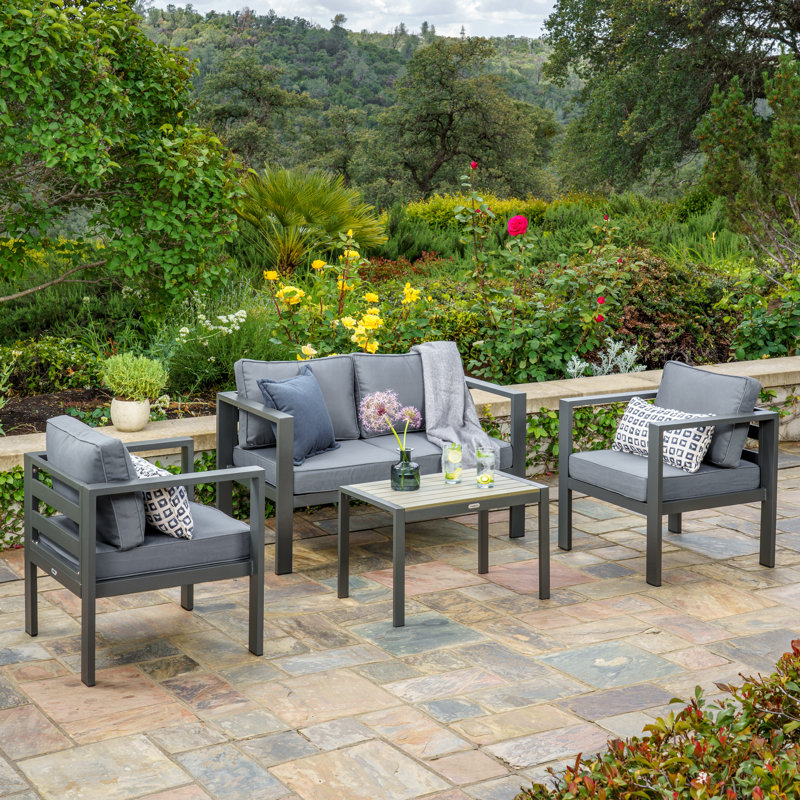 Lakeview Modern 4-Piece Conversation Set, Dark Grey