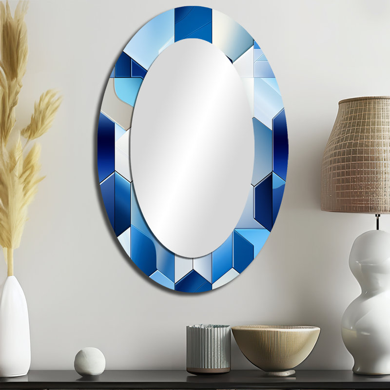 Valia - Blue Oval Wall Mirror Decor, 36" H x 24" W