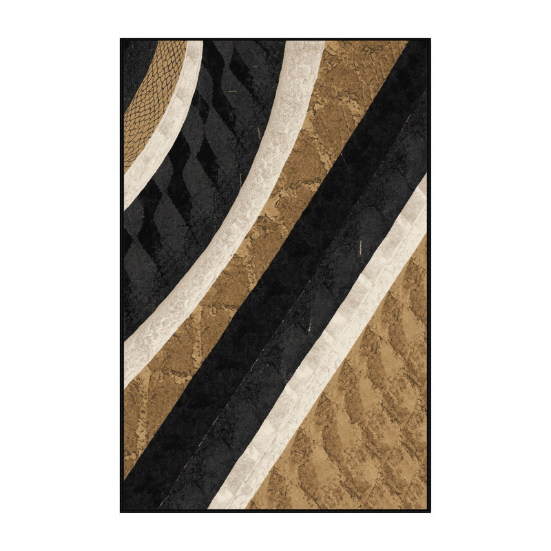 Tapis géométrique chic et luxueux lavable à la machine Paulett - noir - reliure noire, 4 x 6
