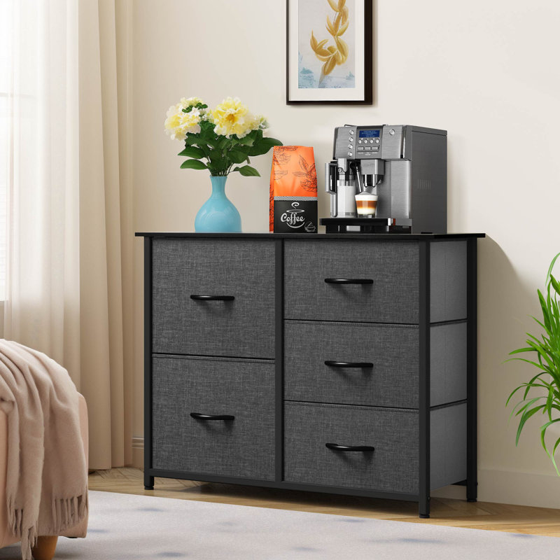 Errin 33.5'' W 5 - Drawer Dresser, Dark Gray/Black
