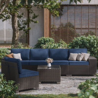 5-Person Modern All-Weather Outdoor HDPE Rattan Sectional Sofa Set With Cushions And Wide Armrests
