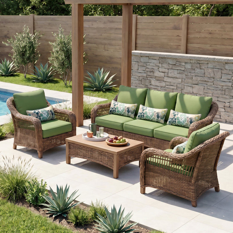 Outdoor Deep Seat Chair Cushion Set, Green, 22" W x 24" D