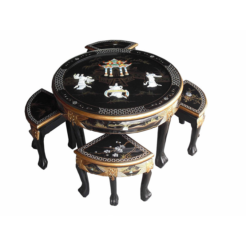Annamary Mother Of Pearl Coffee Table With  Nesting Stools