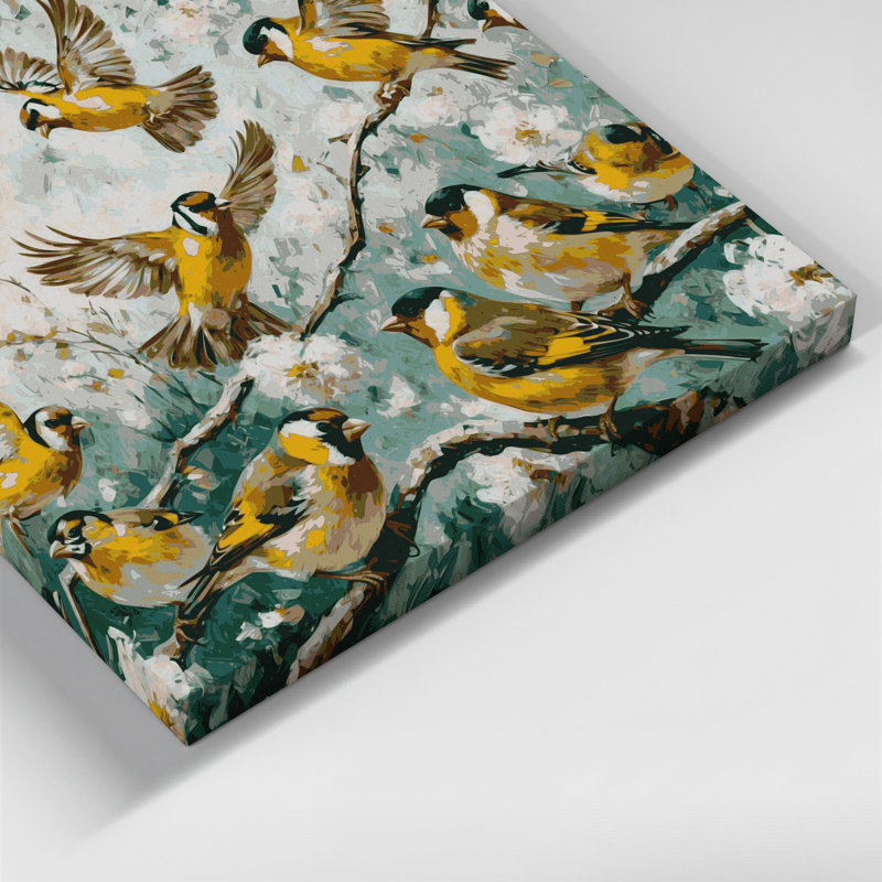 «Birds European Greenfinch», art mural sur toile brune, H 16 po x l 16 po