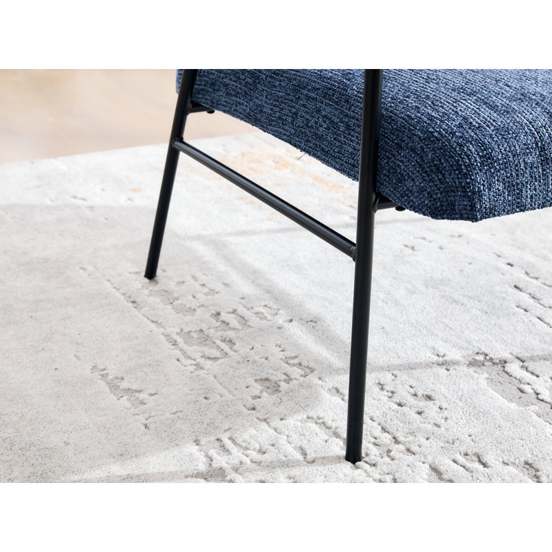 Chaise d'appoint avec petite table et coussin de dossier, chaise rembourrée avec pieds en métal et poche latérale, Marine