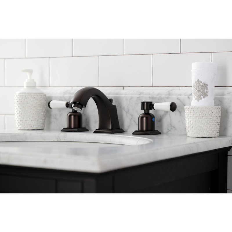 Kingston Brass Paris Two-Handle 3-Hole Deck Mount Widespread Bathroom Faucet with Brass Pop-Up Drain, Oil Rubbed Bronze