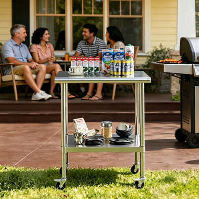 Durable Stainless Steel Table With Wheels For Prep & Work, Ideal For Commercial Kitchens And Garages