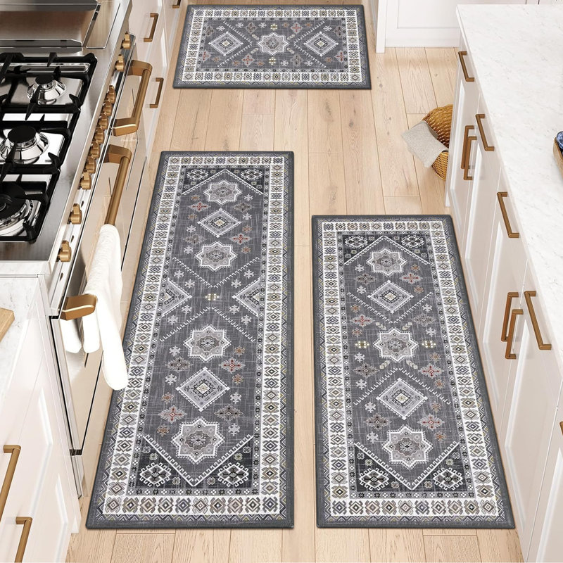 Tapis de cuisine antidérapant lavable à la machine (ensemble de 3), Gris