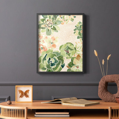 Vitrail succulentes I, reproduction encadrée - bois massif