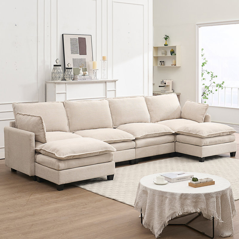 Canapé modulaire surdimensionné, canapé en forme de U, canapé rembourré confortable à 4 places avec 2 repose-pieds