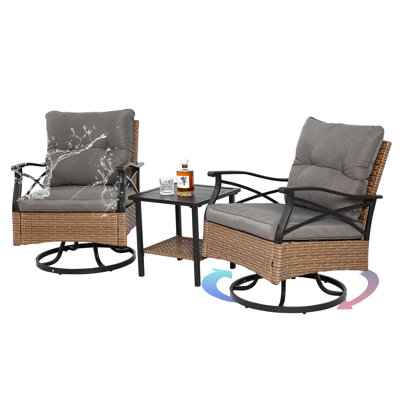 3 Piece Patio Furniture Sets, 360-Degree Rotation Wicker Patio Chairs With Side Table, Thickened Cushions 
