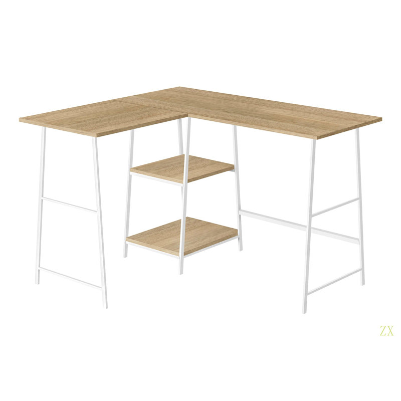 Bureau d'ordinateur, bureau personnel, coin, tablettes de rangement, L 48 po, forme en L, travail, métal stratifié pour ordinateur portable, contemporain, moderne