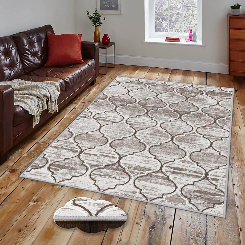 Stylish Woven Carpet, 4 x 6 Feet, 100% Polyester | Antibacterial, 3D Digital Printing, Non-Slip PVC Felt Dot Underside | Machine Washable, 0.4 in Pile Height, Perfect for Living Room & Bedroom Decor
