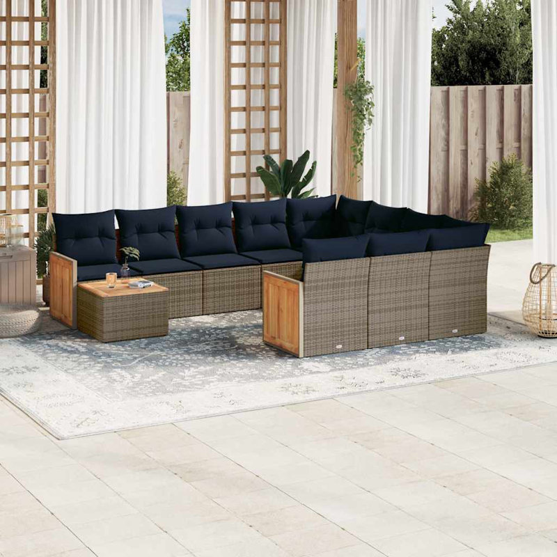  Ensemble de canapé de patio 11 pièces avec coussins en rotin de polyester gris