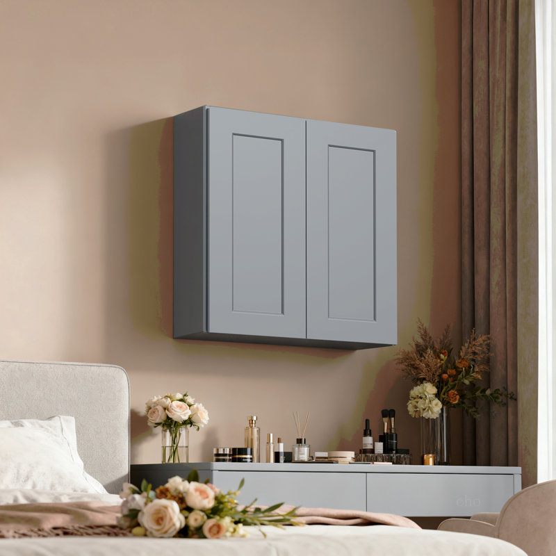 Armoire murale en bois massif Shaker, 30" H x 36" W x 12" D, Gray