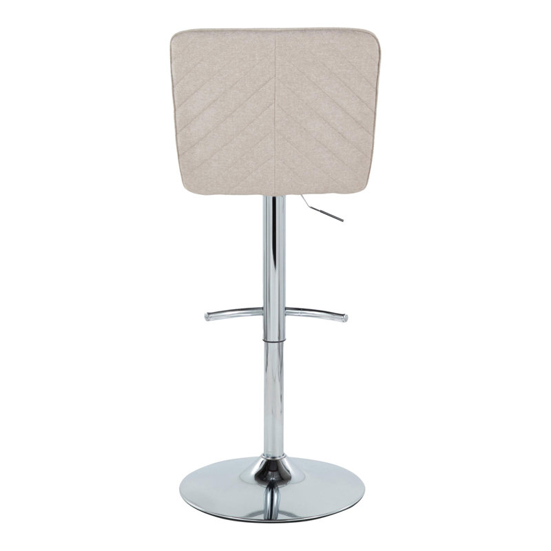 Henry Contemporary Adjustable Barstool With Swivel In Chrome Metal And Beige Fabric With Rounded T Footrest By Lumisource - Set Of 2