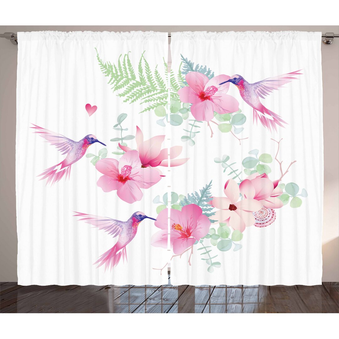 2-tlg. Vorhang-Set Tropical Summer Flying Avian Animal mit Stangendurchzug, halbtransparent