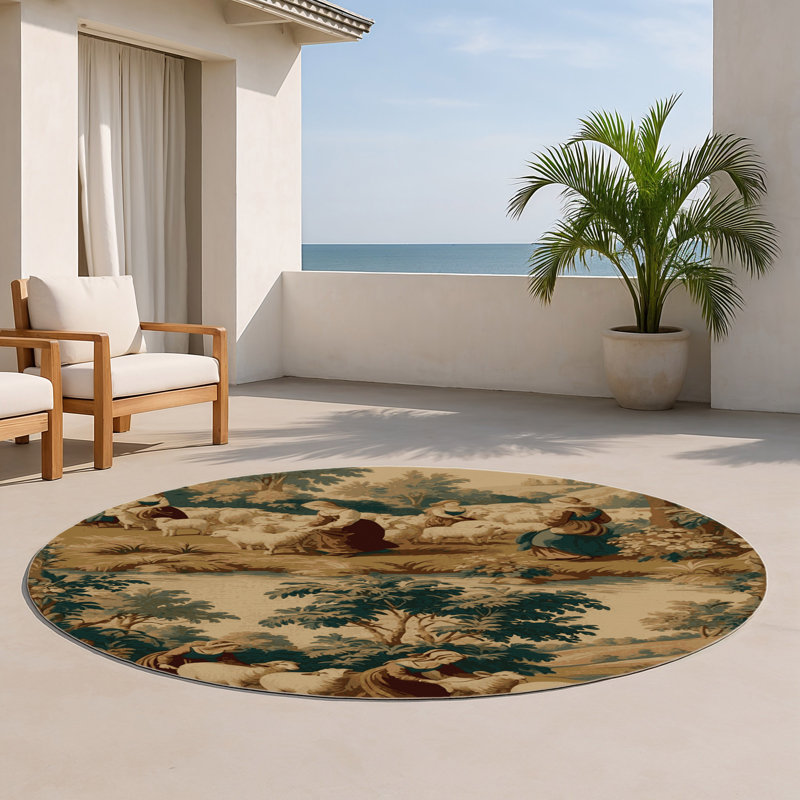 Tapis d'intérieur et d'extérieur brun français, Rond 5 pi