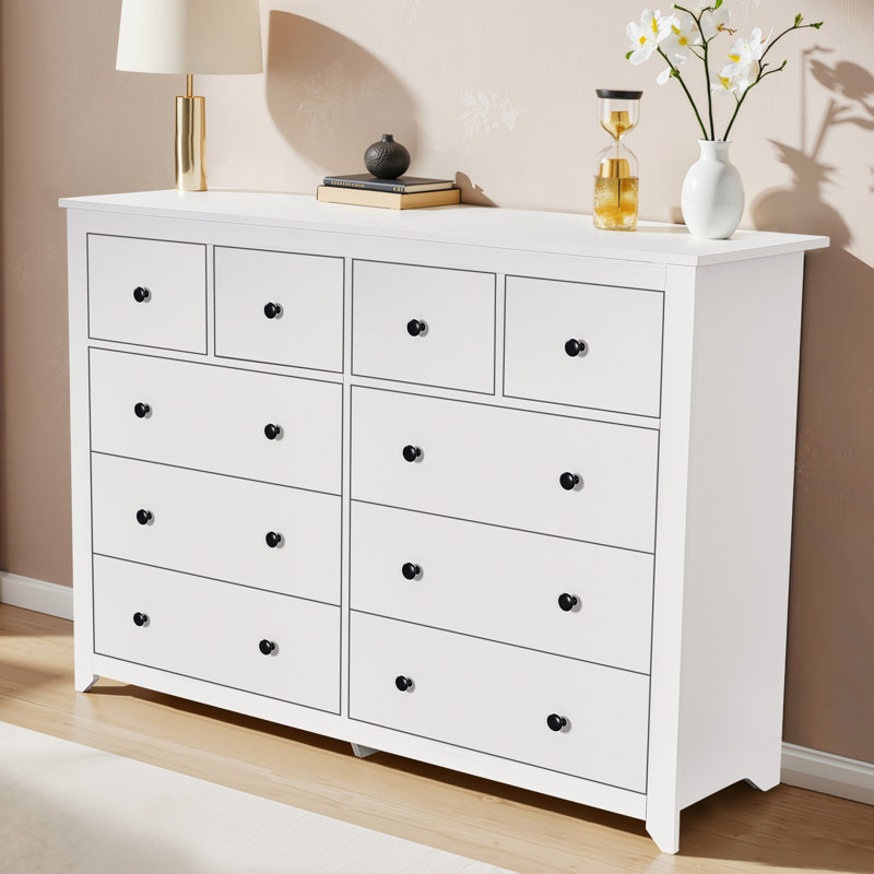 Commode moderne à 10 tiroirs pour la chambre à coucher - Vaste commode de rangement, robuste et sécuritaire, Blanc antique
