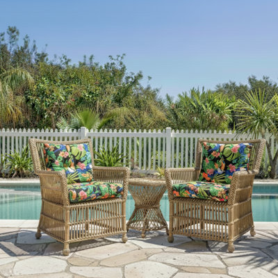 Indoor/Outdoor Tufted Seat Cushions Set Of 2, 19"X19"X4" Decorative Wicker Chair Pads, All-Weather Patio Chair Cushions With Round Back For Patio, Garden, Dining & Home Office