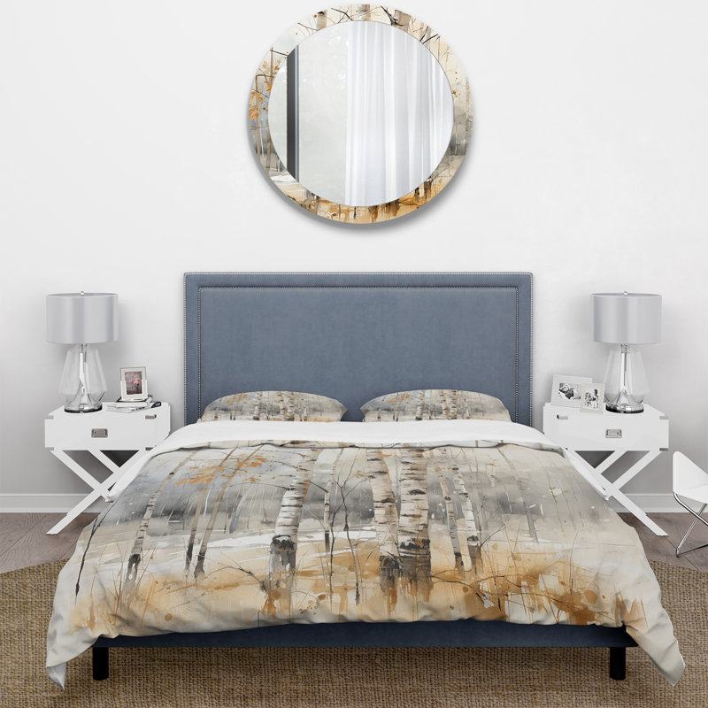 Winter Birch Wood Forest I - Ensemble de housse de couette à motif floral - Microfibre de polyester