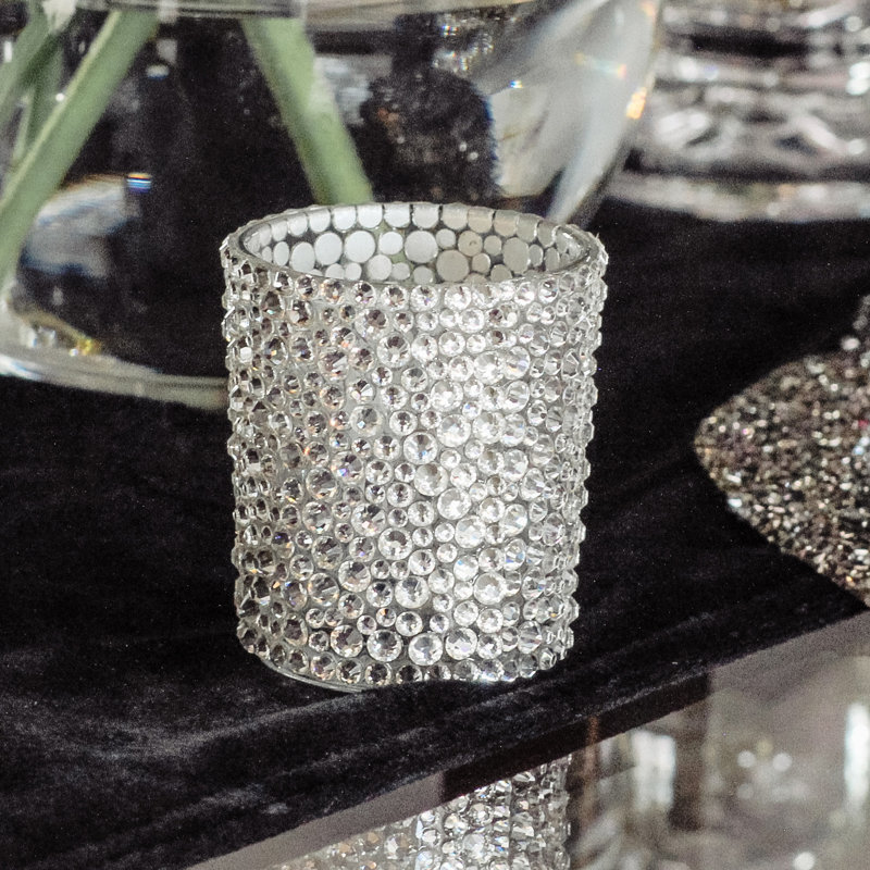 Sparkling Rhinestone Glass Votive Holder, 2.25"