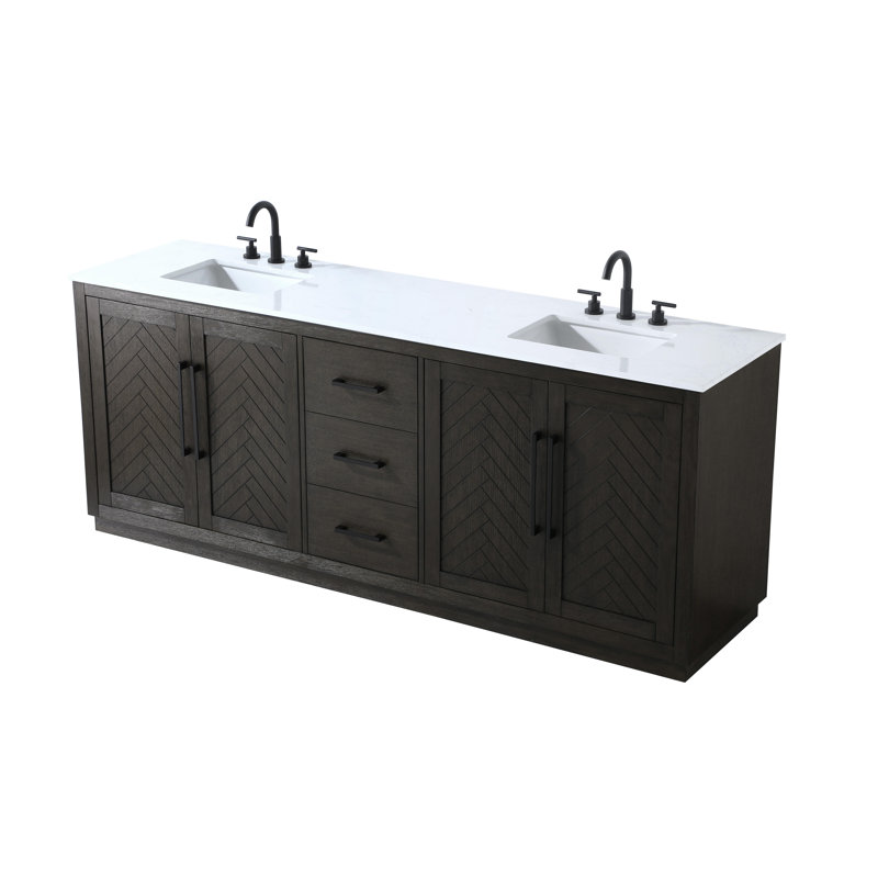 Meuble-lavabo double 84 po, Chêne chocolat