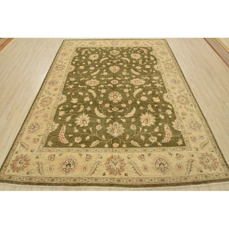 Tapis brun / bleu en laine noué à la main de conception unique 8 pi 2 po x 9 pi 10 po