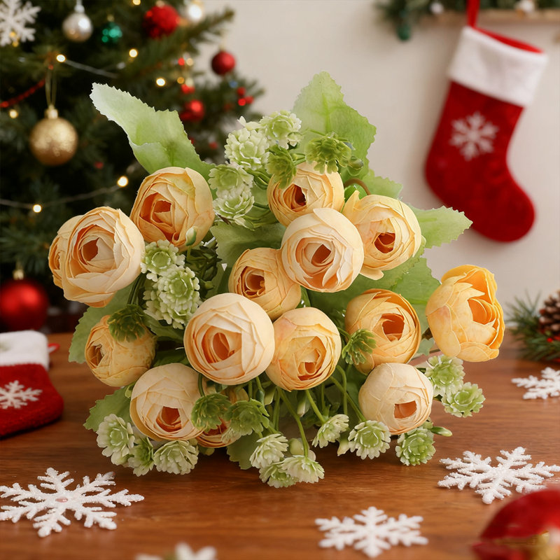 2 Bundles Artificial Peonies Flowers Bouquet 15 Heads, Real Touch Fake Flowers with Green Leaves for Wedding Centerpieces, Home Table Decor, Housewarming Gift