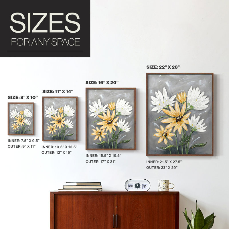 «Summer Daisies I», reproduction encadrée de qualité supérieure - prête à être accrochée - aucun clou requis - aucun clou requis