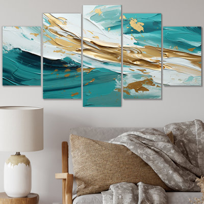 Golden Morning Glory, reproduction d'art sur toile Mid-Century moderne - 5 panneaux