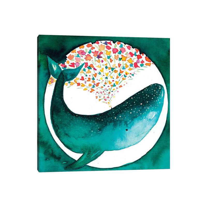 Whale And Flowers by The Cosmic Whale - Gallery-Wrapped Canvas Giclée on Canvas, 30.48 cm H x 30.48 cm W, Canvas