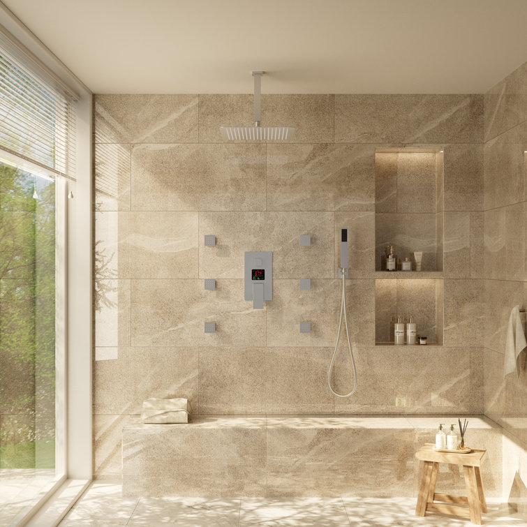 Ceiling Mounted Pressure Balanced Luxury Complete Shower System with Digital Display and Rough-in Valve
