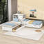 Lit plateforme simple et simple en bois avec lit gigogne, tablettes et 2 tiroirs-127888717