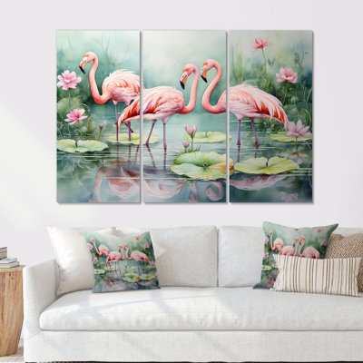 Elegant Pink Flamingo Paradise - Flamingo Animal Wall Art Living Room Set