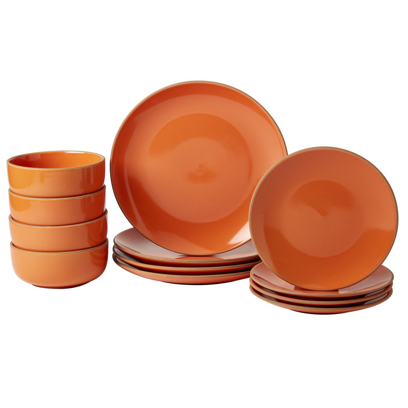 Infuse 12-Piece Orange and White Ceramic Dinnerware Set, Service for 4