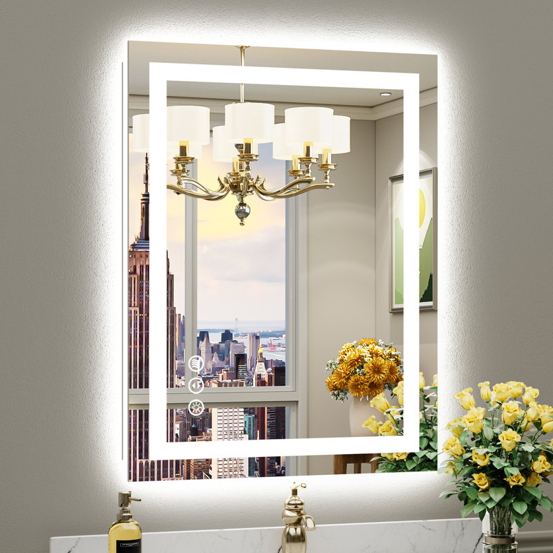 LED Bathroom Mirror with Lights, Backlit & Front Lit, Lighted Wall Mirrors for Bathroom Vanity, Touch Screen Dimmable, Anti-Fog, Memory Function, HD Tempered Glass, Shatter-Proof, ETL Listed