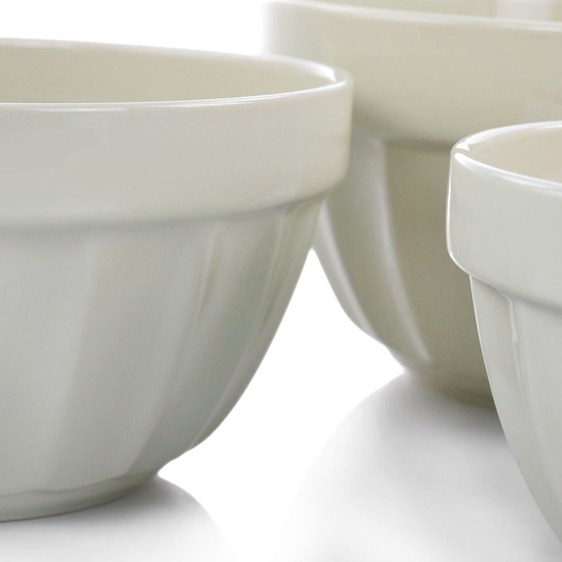 Beige Stoneware 3-Piece Serving Bowl Set