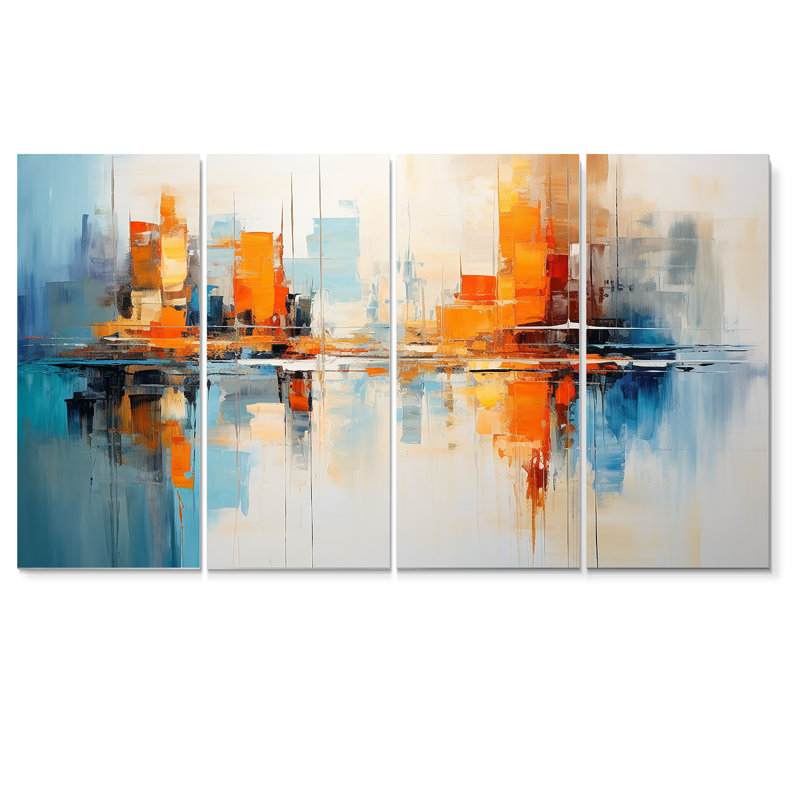«Distant Sunset New York City - Cityscape Wall Art Decor», 4 pièces, H 32 po x l 64 po