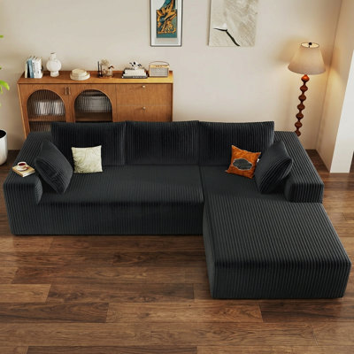 95.8" L-Shaped Sectional Modern Boneless Corduroy Couch with Chaise-No Assembly Required Deep-Seat, Upholstered Modular Cloud Sofa for Living Room, Plush Corduroy Fabric
